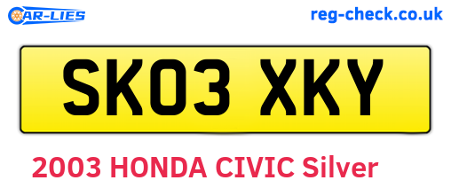 SK03XKY are the vehicle registration plates.