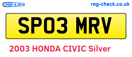 SP03MRV are the vehicle registration plates.