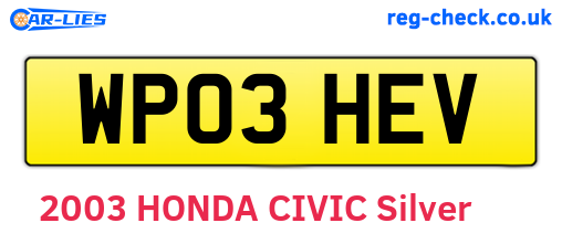 WP03HEV are the vehicle registration plates.