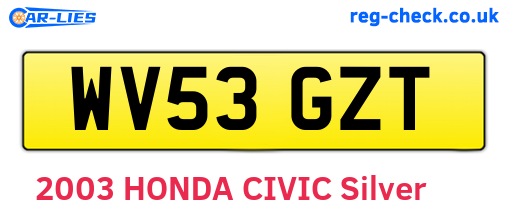 WV53GZT are the vehicle registration plates.