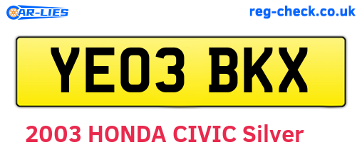 YE03BKX are the vehicle registration plates.