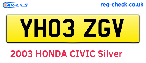 YH03ZGV are the vehicle registration plates.