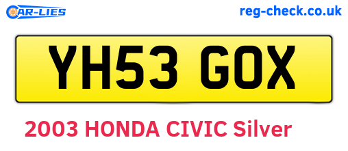 YH53GOX are the vehicle registration plates.