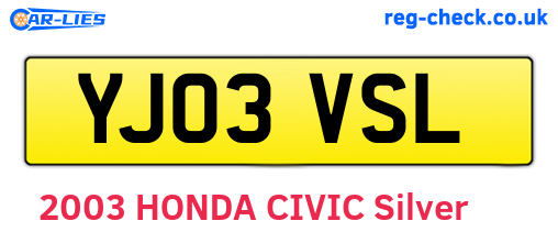 YJ03VSL are the vehicle registration plates.