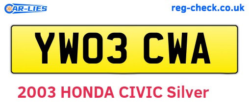 YW03CWA are the vehicle registration plates.