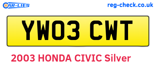 YW03CWT are the vehicle registration plates.