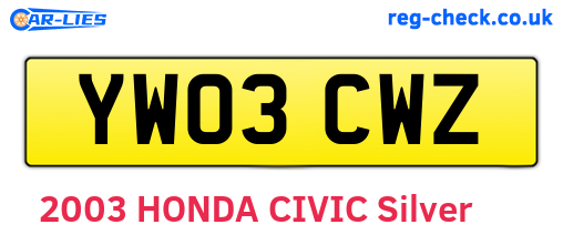 YW03CWZ are the vehicle registration plates.