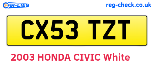 CX53TZT are the vehicle registration plates.