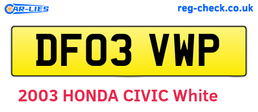 DF03VWP are the vehicle registration plates.