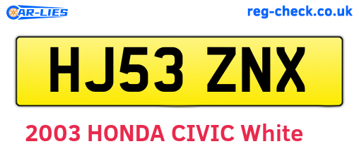 HJ53ZNX are the vehicle registration plates.