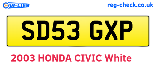 SD53GXP are the vehicle registration plates.