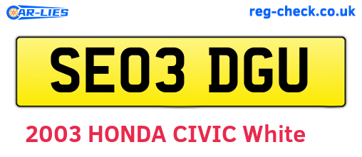 SE03DGU are the vehicle registration plates.