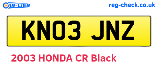 KN03JNZ are the vehicle registration plates.