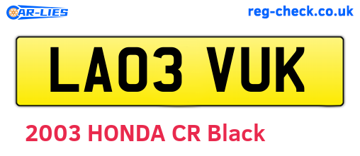 LA03VUK are the vehicle registration plates.