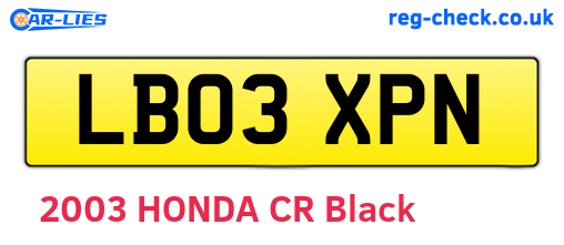 LB03XPN are the vehicle registration plates.
