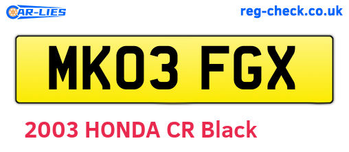 MK03FGX are the vehicle registration plates.