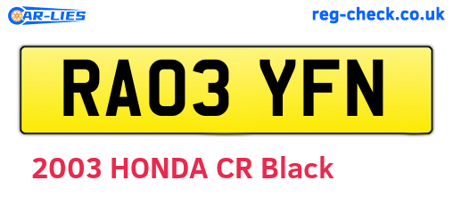 RA03YFN are the vehicle registration plates.