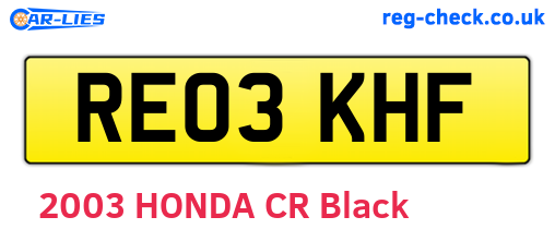 RE03KHF are the vehicle registration plates.