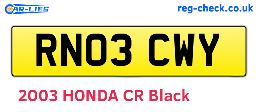 RN03CWY are the vehicle registration plates.