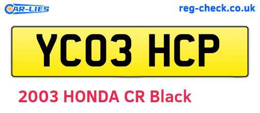 YC03HCP are the vehicle registration plates.