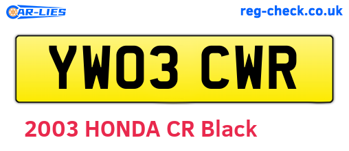 YW03CWR are the vehicle registration plates.