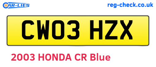 CW03HZX are the vehicle registration plates.