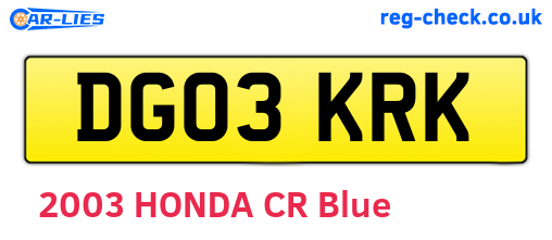 DG03KRK are the vehicle registration plates.