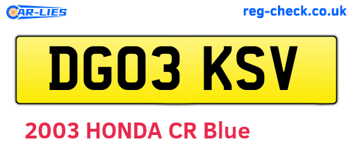 DG03KSV are the vehicle registration plates.