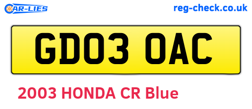 GD03OAC are the vehicle registration plates.