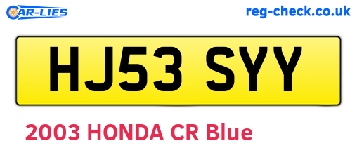 HJ53SYY are the vehicle registration plates.