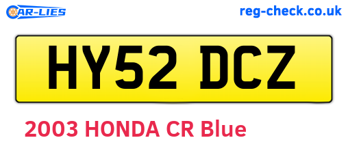 HY52DCZ are the vehicle registration plates.