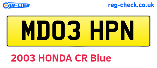 MD03HPN are the vehicle registration plates.