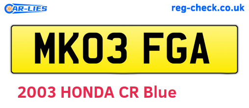 MK03FGA are the vehicle registration plates.