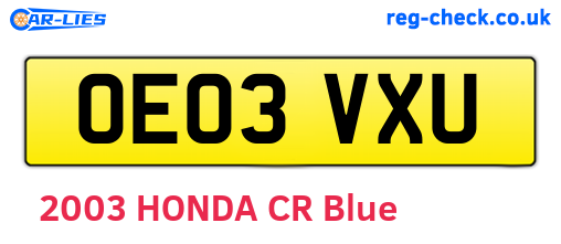 OE03VXU are the vehicle registration plates.