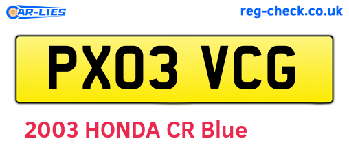 PX03VCG are the vehicle registration plates.