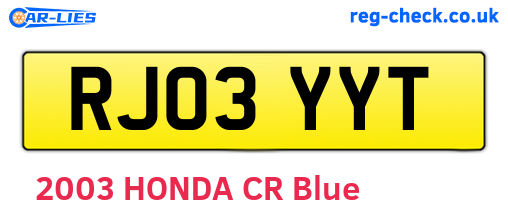 RJ03YYT are the vehicle registration plates.