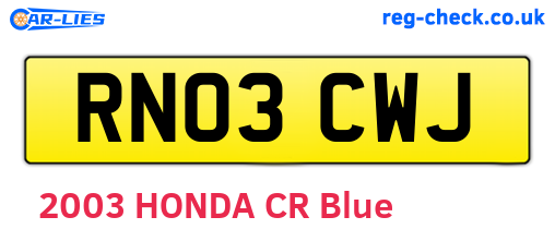 RN03CWJ are the vehicle registration plates.