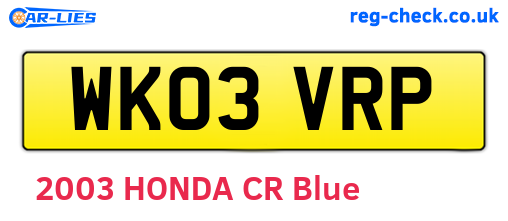 WK03VRP are the vehicle registration plates.
