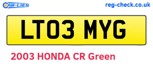 LT03MYG are the vehicle registration plates.