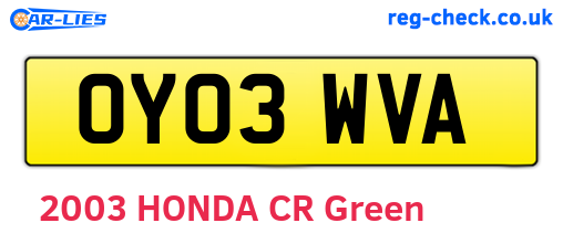 OY03WVA are the vehicle registration plates.