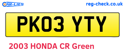 PK03YTY are the vehicle registration plates.