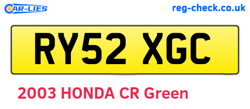 RY52XGC are the vehicle registration plates.