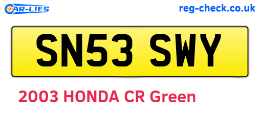SN53SWY are the vehicle registration plates.