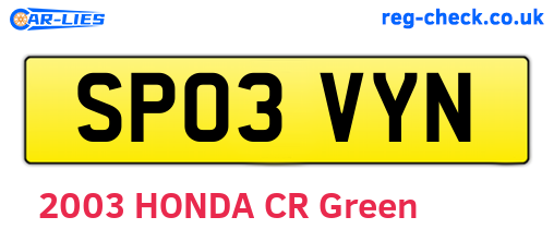 SP03VYN are the vehicle registration plates.