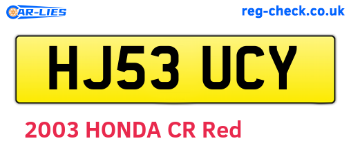 HJ53UCY are the vehicle registration plates.
