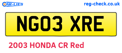 NG03XRE are the vehicle registration plates.