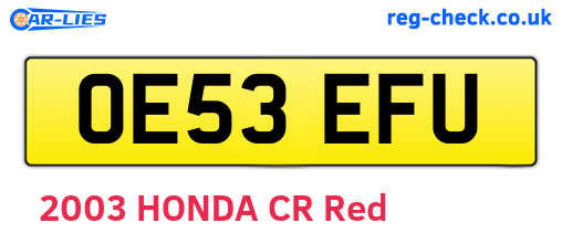 OE53EFU are the vehicle registration plates.