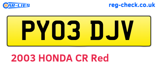 PY03DJV are the vehicle registration plates.