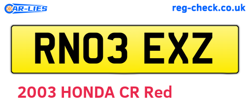 RN03EXZ are the vehicle registration plates.