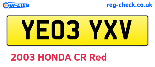 YE03YXV are the vehicle registration plates.